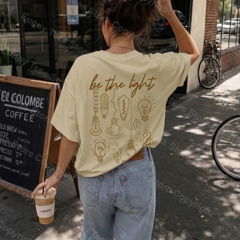 Be the Light Bible Verse T Shirt Women Retro Christian Inspirational T-Shirts Cute Faith Graphic Tees Unisex Religious Tops Gift