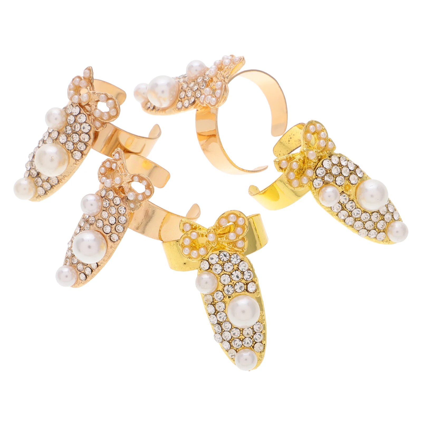 

5 Pcs Bow Nail Rhinestone Decorated Hollow Finger Women's Fashion Punk