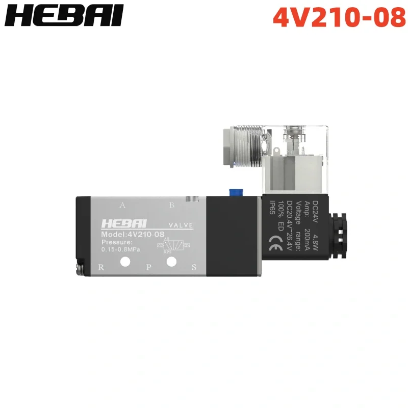 HEBAI Pneumatic Solenoid Valve with fittings 5 Way 2 Position Control Air Gas Magnetic 4V210-08 12V 24V 110V 220V Coil Volt