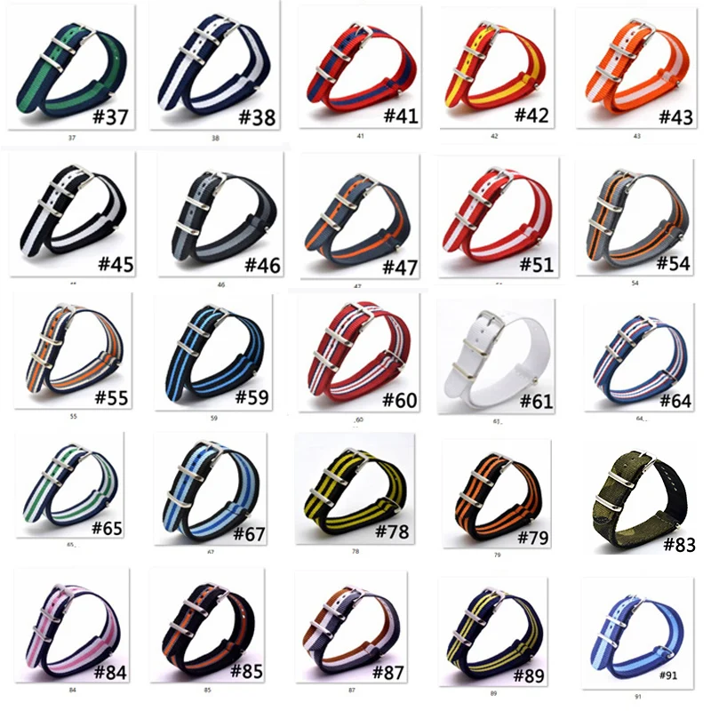 10Pcs/set Nylon Strap Army Sport Watch Band Canvas Striped Wristband Substitute Dw Watch 18mm 20mm Strap Silver Buckle Belt