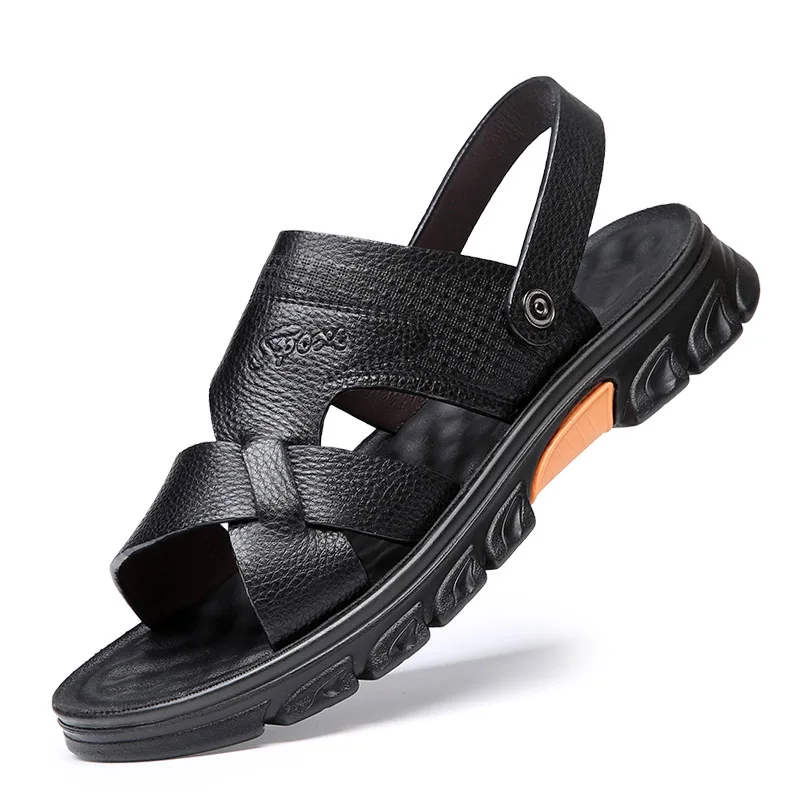 

2024 Summer New Men's Brand Soft Massage Sole Leather Sandals Men's Classic Breathable Sandals Summer Outdoor Beach Sandals