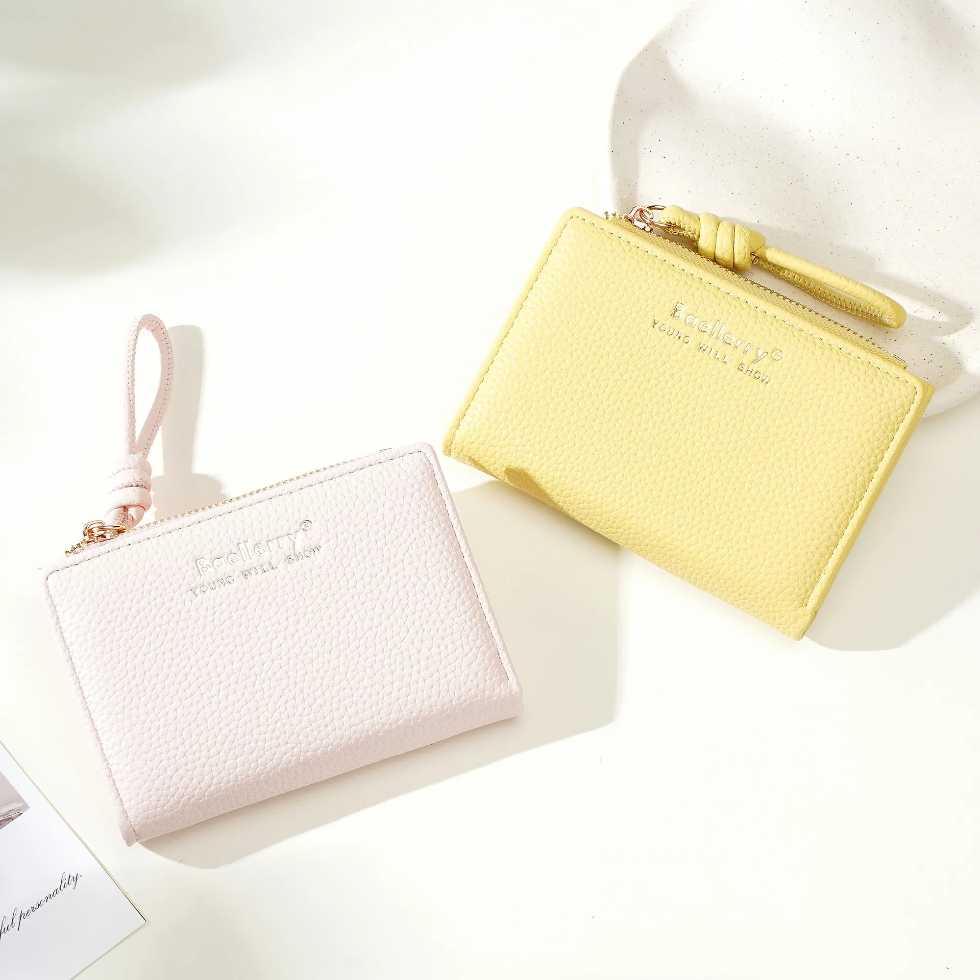 1 Stück – Baellerry Damen-Kurzgeldbörse, aus PU-Leder mit Handgelenkschlaufe, lässige Geldbörse mit Lychee-Muster, leicht, elegant, minimalistischer Stil, Alltagsgeldbörse – Detail 16