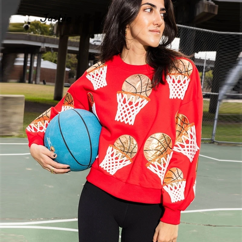 2024 New Basketball Sequin Classic Sweatershirt Shooting Pattern Fall Spring Fashion Pullover