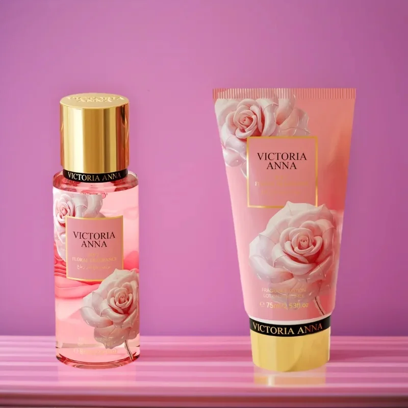 2PCS/Set Victoria Anna Skin Care Set Body Lotion Mist Female Original Fruity Fragrances Lasting Rose Scent EDT For Girl Gift