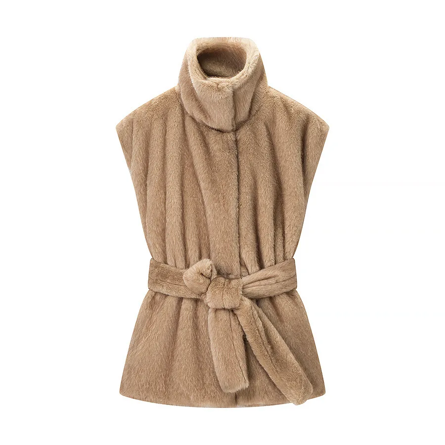 

2026 spring new arrival European and American cross-border women's street fashion versatile imitation mink belt vest