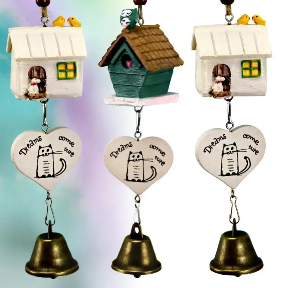 Bird House Wind Chime Resin Copper Retro Bell Crafts Garden Outdoor Hanging Decor DIY Cartoon Wind Chime Kid Home Decoration