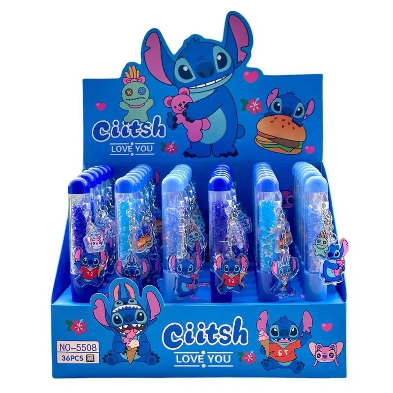 

Гелевая ручка Stitch, 36 шт., набор мультфильмов, милая кукла Диснея, 0,7 мм, подвеска с черным бриллиантом, акриловая поворотная ручка, канцелярские принадлежности для студентов, обучение