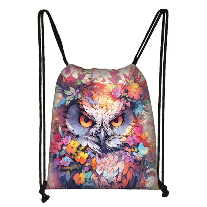 Animals Raccoon Horse Owl Drawstring Bag Kawaii Panda Backpacks Outdoor Travel Storage Bag Shoes Holder Teenager Book Bags Gifts