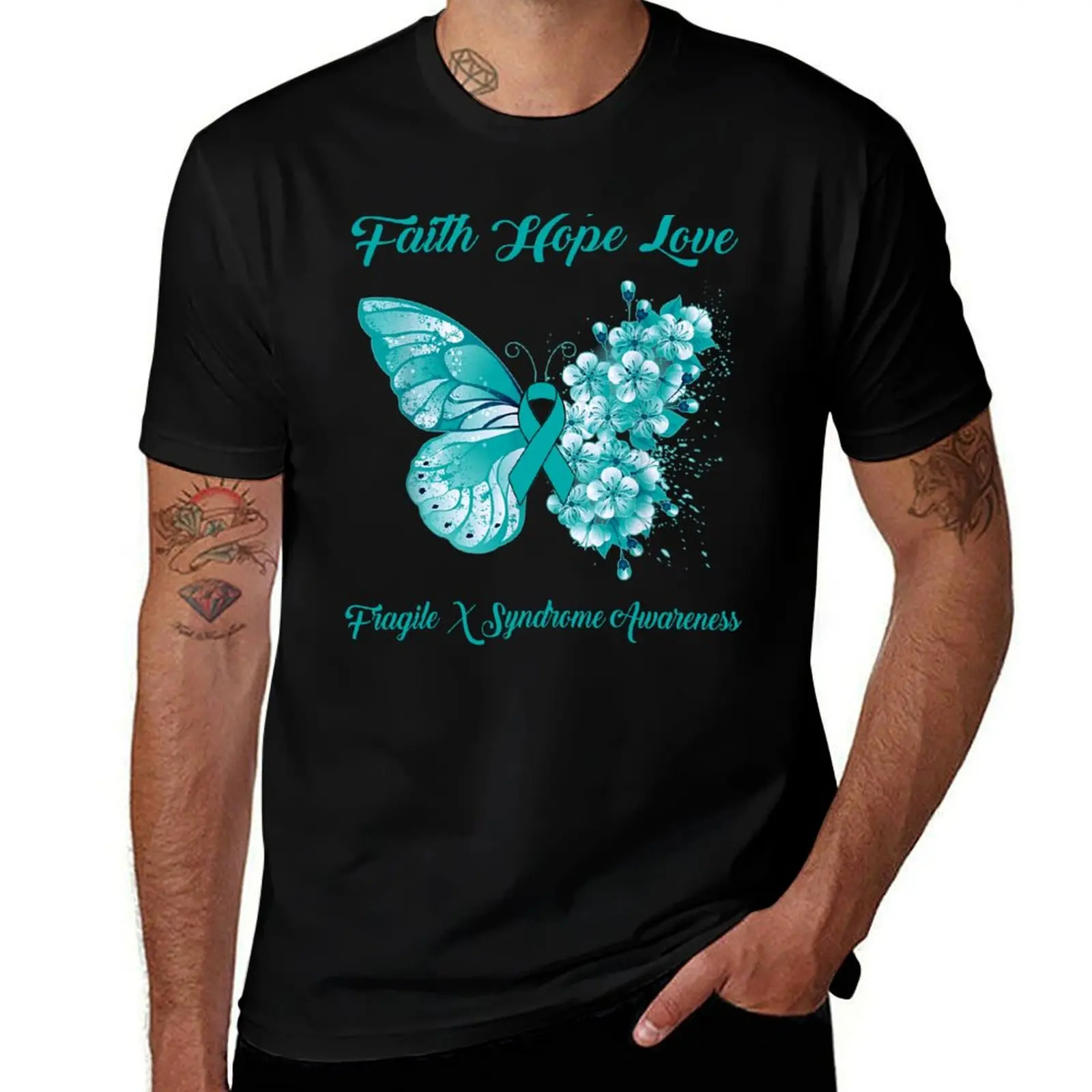 Faith Hope Love Fragile X Syndrome Awareness Butterfly Ribbon Gifts T-Shirt man t shirts graphic T-Shirt