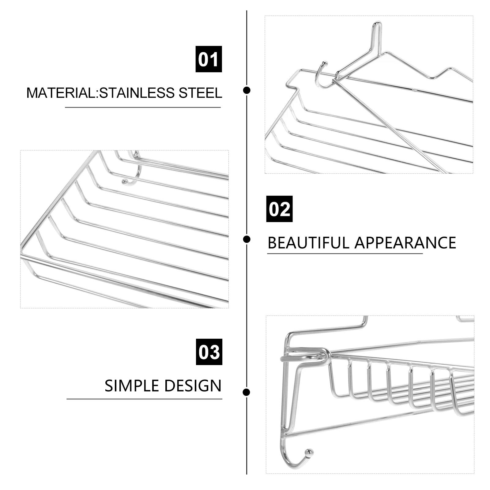 

Folding Stainless Steel Wall Mounted Storage Rack Foldable Bathroom Shelf No Drill Hook Holder for Shampoo Soap Organizer