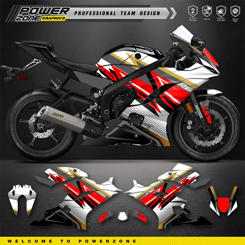 PowerZone Custom Team Graphics Backgrounds Decals For 3M Stickers Kit For YAMAHA R6 2017 2018 2019 2020 2021 R6 002