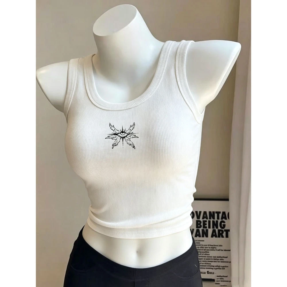 All Seeing Eye Dark Gothic Tribal Graphic Camisole Ribbed Tank Top Crop Y2k Top Ladies Sleeveless U Neck Bodycon Cropped Vest