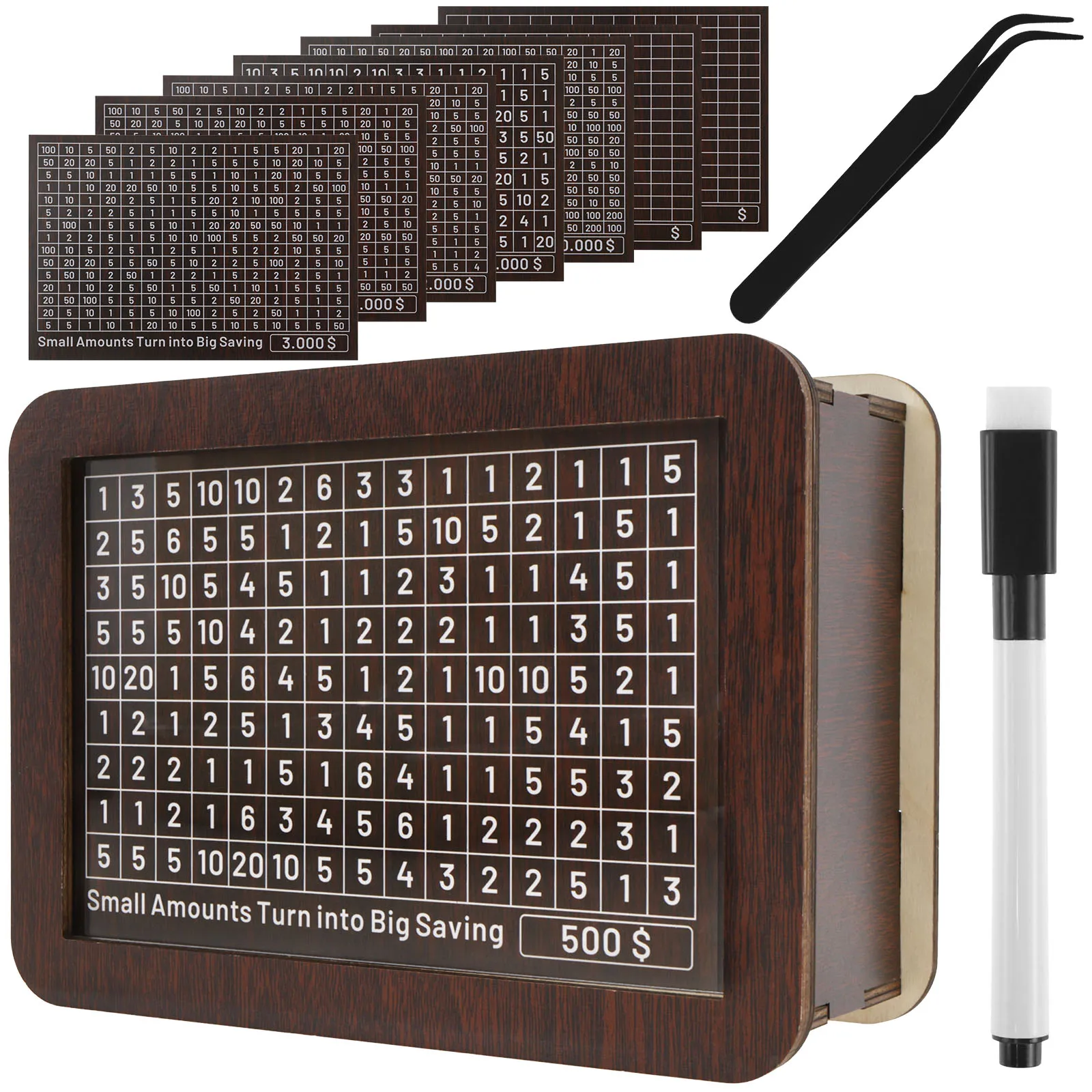 Tirelire en bois, tirelire en bois, grande capacité, boîte d'épargne avec numéros d'objectif, boîtes d'argent, décorations pour la maison