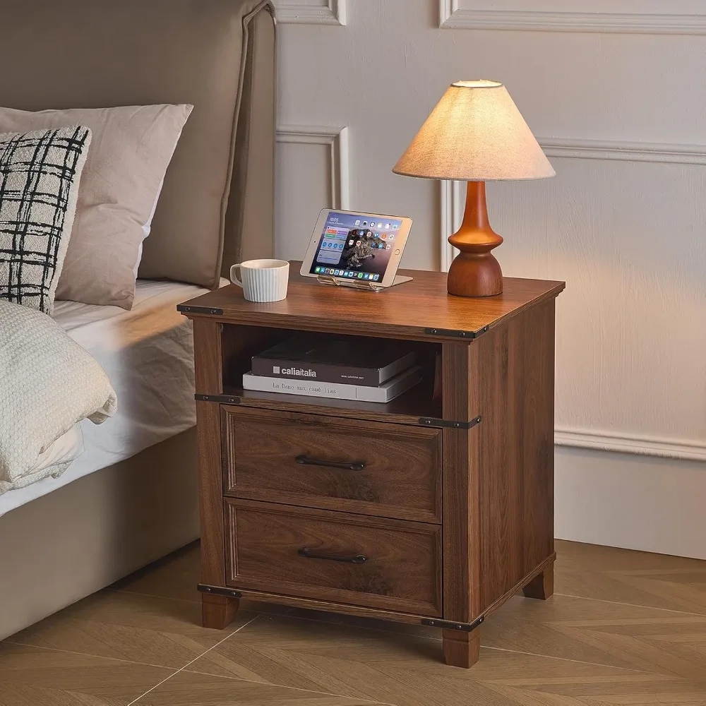 22 منضدة، منضدة مع درجين، طاولة بجانب السرير صناعية مع رف مفتوح لغرفة النوم وغرفة المعيشة، سرير المكتب S #3