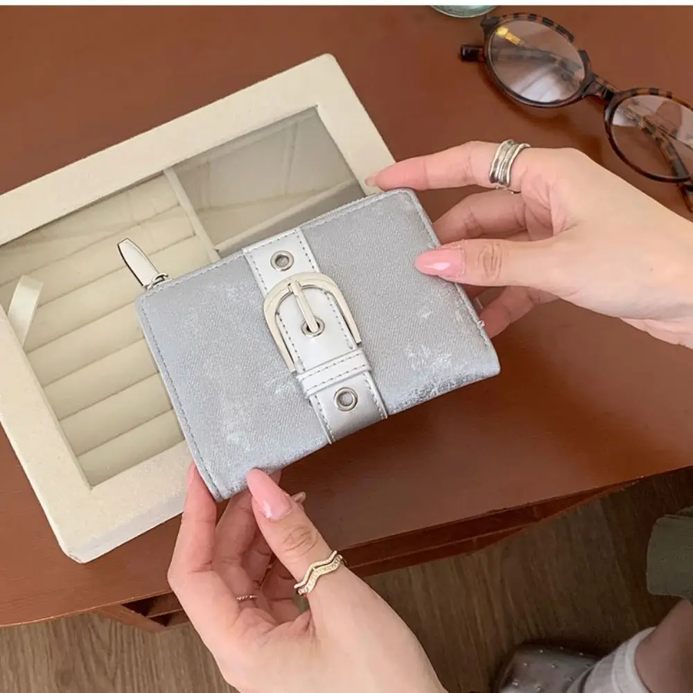 Korean Style Rivet Wallet Metal Buckle Y2k Zipper Card Holder Snap Closure Buckle Multi-function Coin Purse Card Storage Bag
