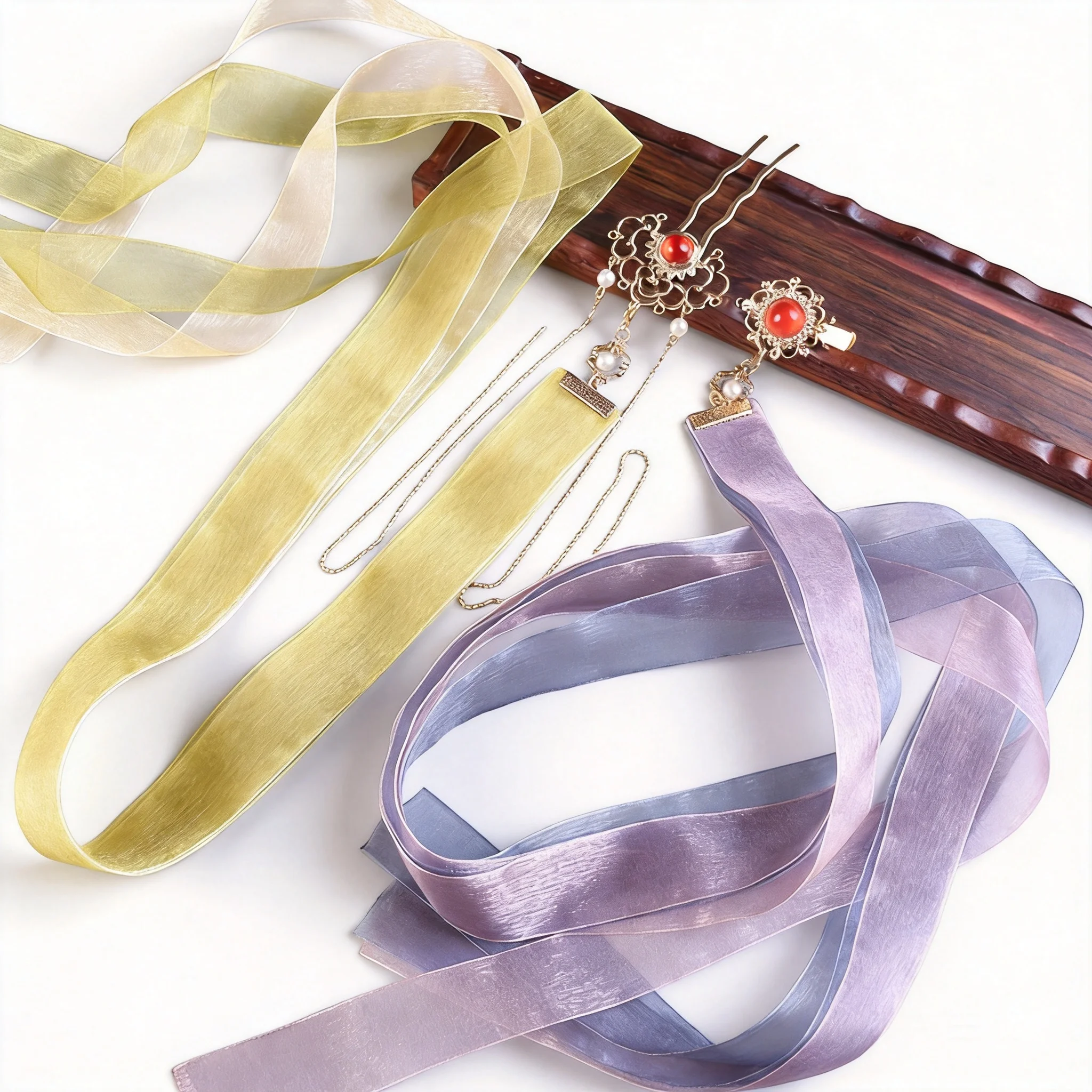 Chinese Style Hanfu Pearl Decorated Hair Accessories Red Black Pair Flowing Ribbon Tassel Hairpin Hair Clip For Women Ancient