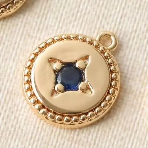 

Медные позолоченные подвески-шармы в форме креста и звезды с синим цирконом для изготовления ювелирных изделий, аксессуары для браслетов своими руками, фурнитура Round Brand