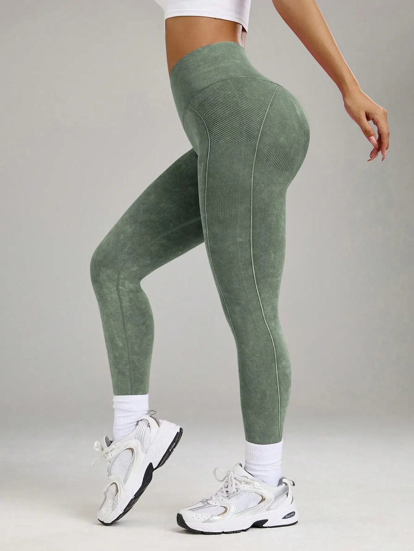 Nahtlose, sandgewaschene, figurformende Yoga-Leggings für Damen, hochtaillierte, dehnbare Fitness-Workout-Hose – Detail 5