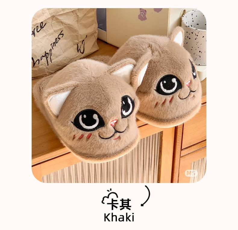 Neue lustige Kätzchen-Hausschuhe für Damen, Winter-Tier-Designer-Slides, Hausschuhe, Heim-Slipper, Damen-Big-Head-Katzen-Flipper-Bodenschuhe – Detail 32