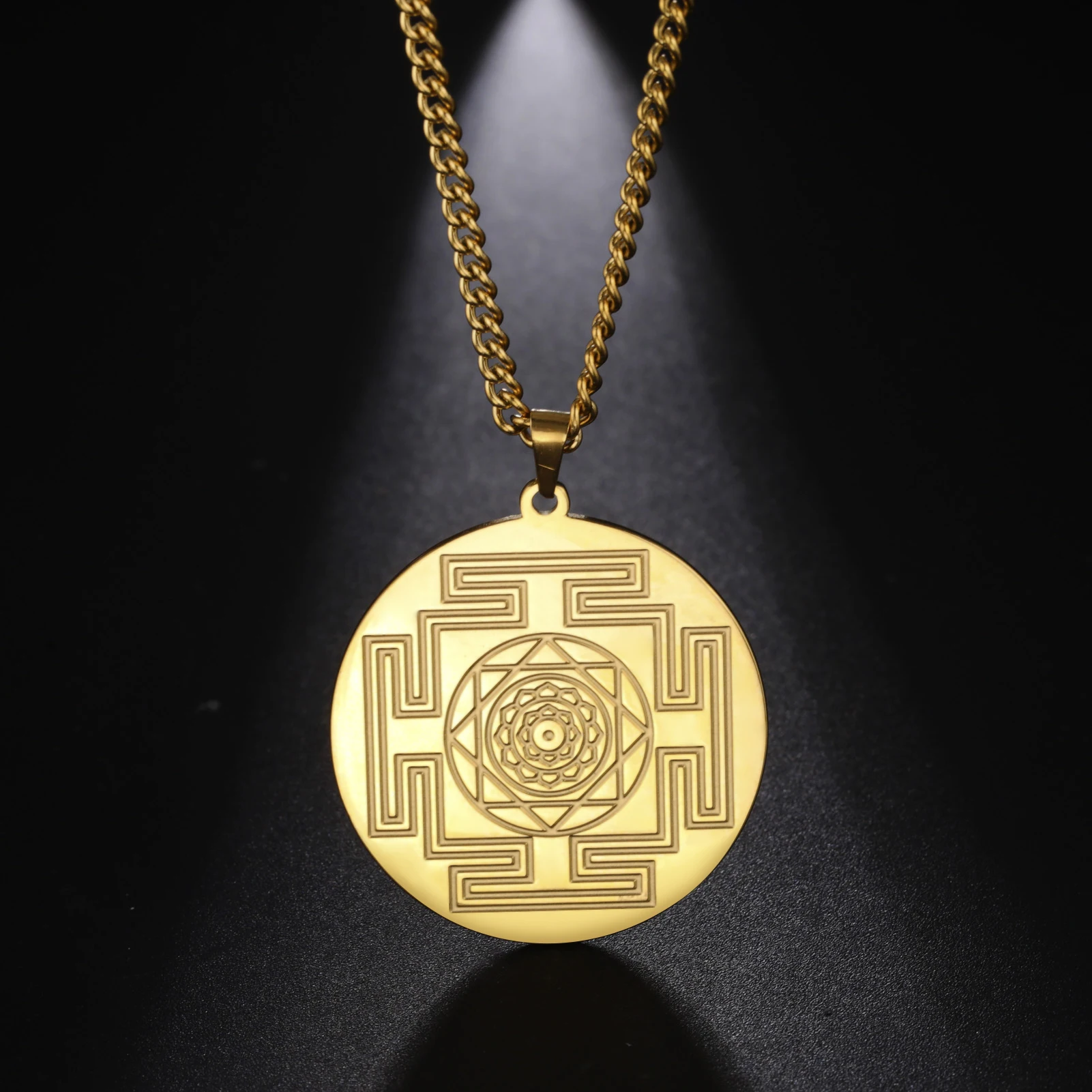 LIKGREAT Sri Yantra Mandala Pendant Necklace India Chakra  Meditation Spiritual Jewelry Stainless Steel Sacred Magic Talisman