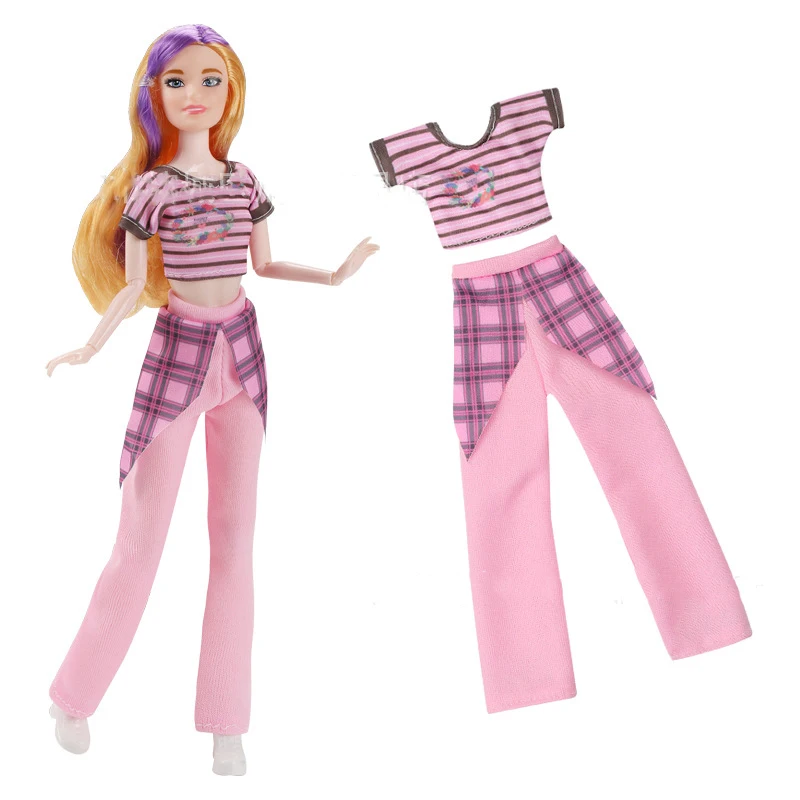 Nowe 1 Zestaw 1/6 Modne Stylowe Ubrania dla Lalek 11,5''/30cm Top i Spodnie w Kratę Dec Ubrania Akcesoria dla Lalek Zabawki