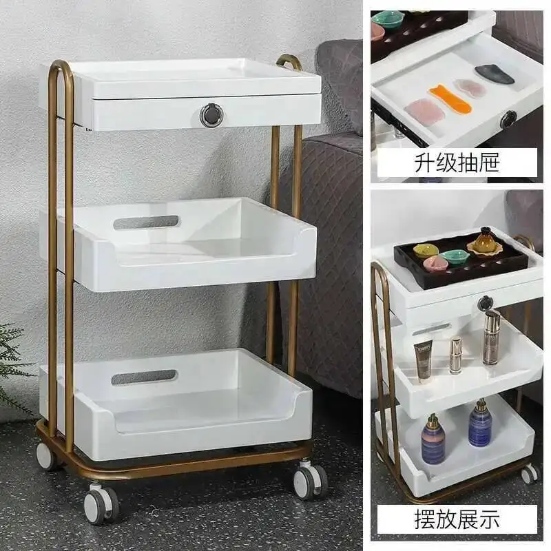 

White Portable Metal Trolley Rolling Beauty Hairdressing Salon Trolley Pasta Drawers Carrello Attrezzi Spa Furniture MQ50TC