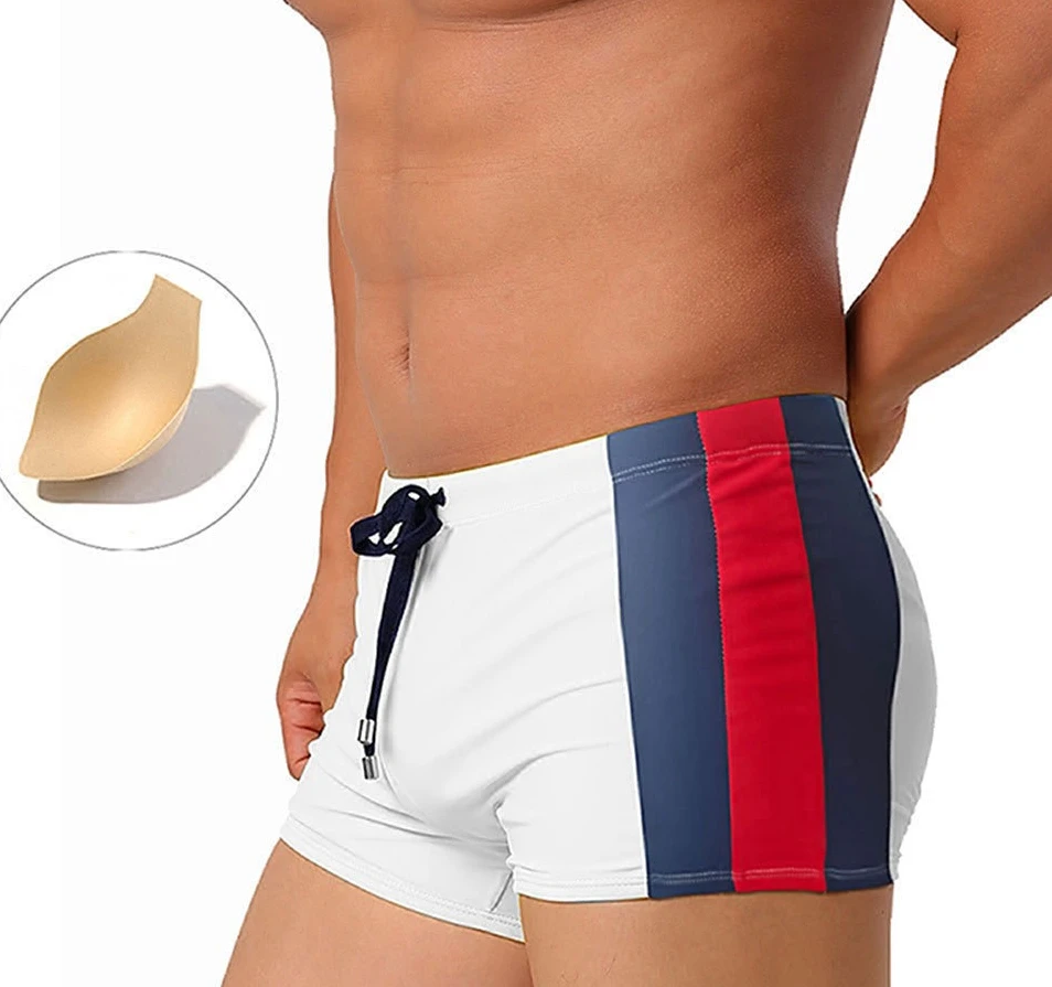Cross-border new men's side color matching four-corner swimming trunks with cup high elastic men's boxer swimming trunksUXH248-1