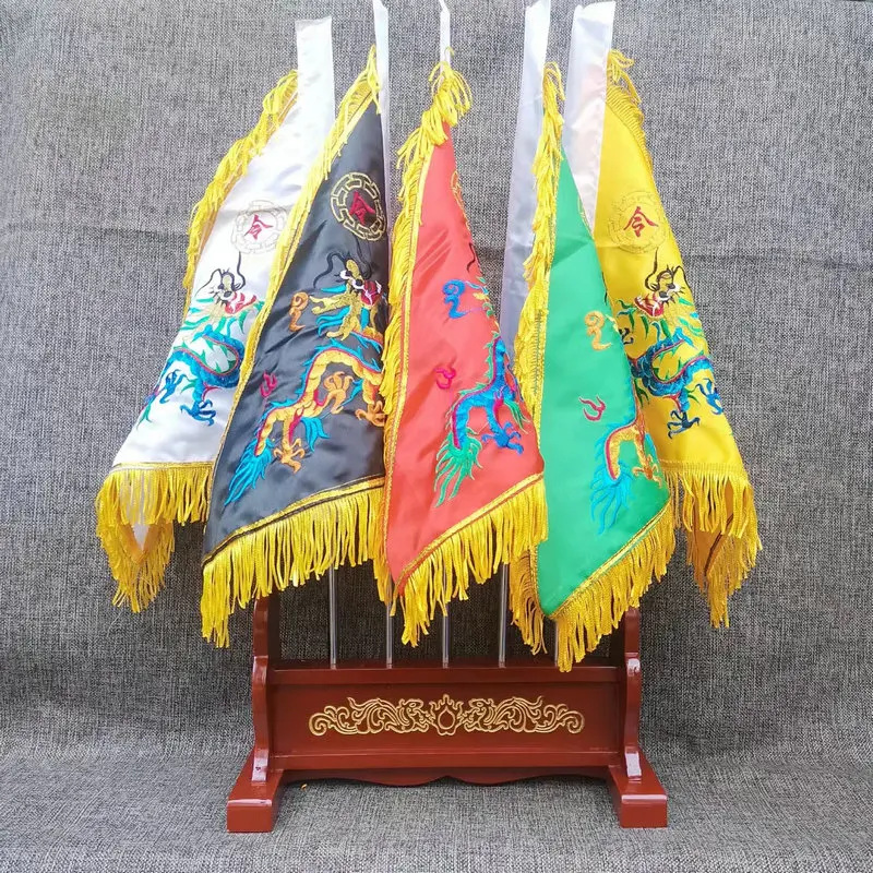 Five color Five Dragon flag, double dragon flag, Lingqi shelf, Taoist supplies, double-sided embroidery Five Dragon Lingqi