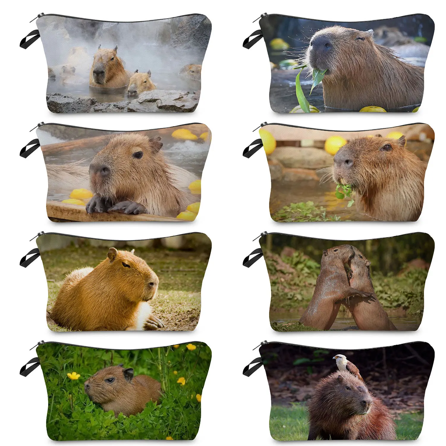Capybara Printed Women's Travel Cosmetic Bag Eco Reusable Small Toilet Bag Foldable Female Makeup Bag Customizable Organizer