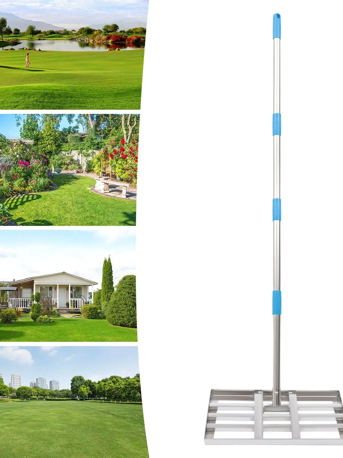 Stainless Steel Lawn Level Tool 20In x 10In Lawn Leveling Rake with Telescoping Handle for Level Soil or Dirt Ground Surfaces