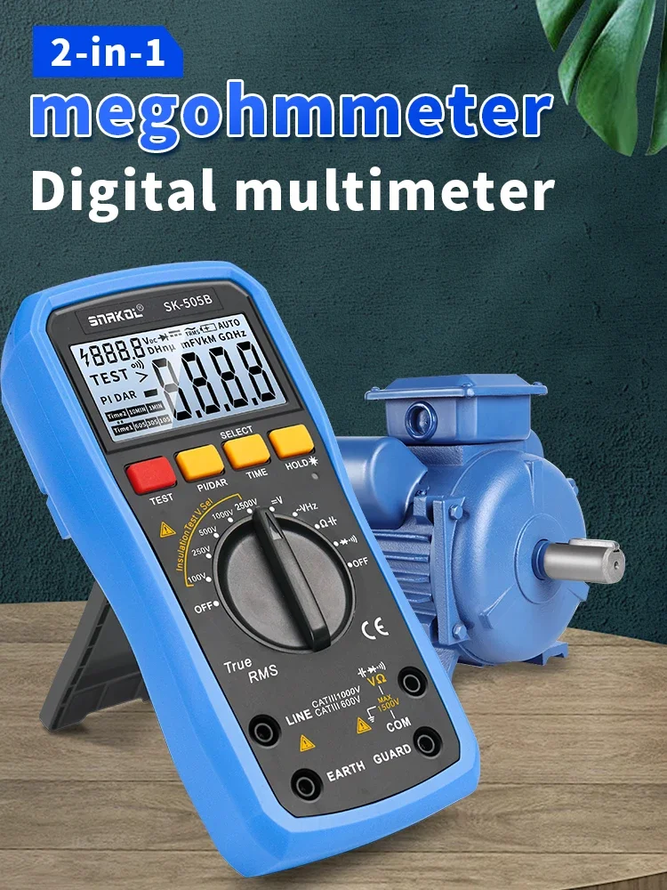 Snakol SK-505B มัลติมิเตอร์แบบดิจิตอล 2500V Megohmmeter โวลต์มิเตอร์ 50GΩ เครื่องทดสอบความต้านทานฉนวน AC/DC แรงดันไฟฟ้า Resistor Meter