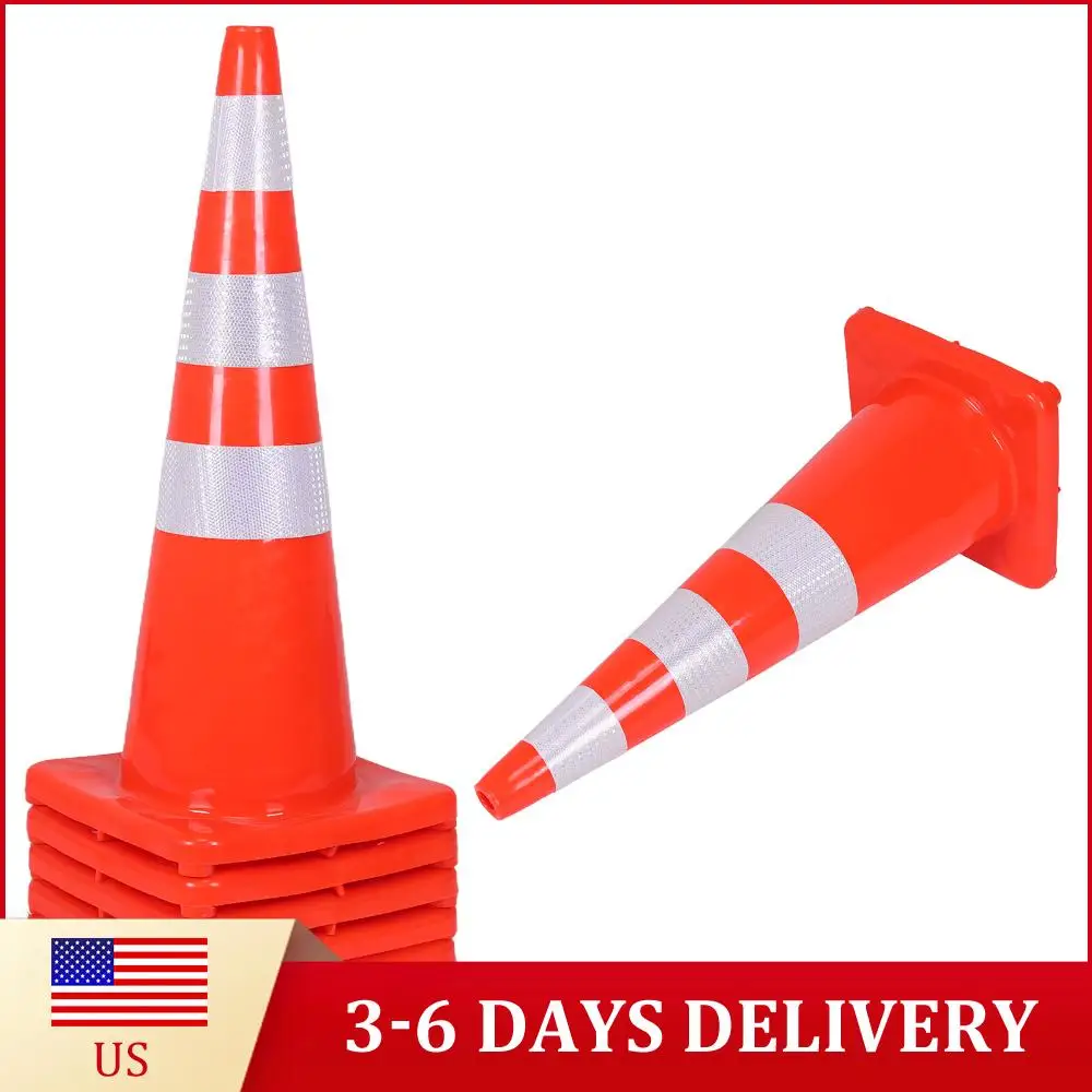 

35 Inch 6 Pack Construction Cones with Reflective Collars Heavy Duty Cones PVC for Traffic Control Driveways and Parking Lots