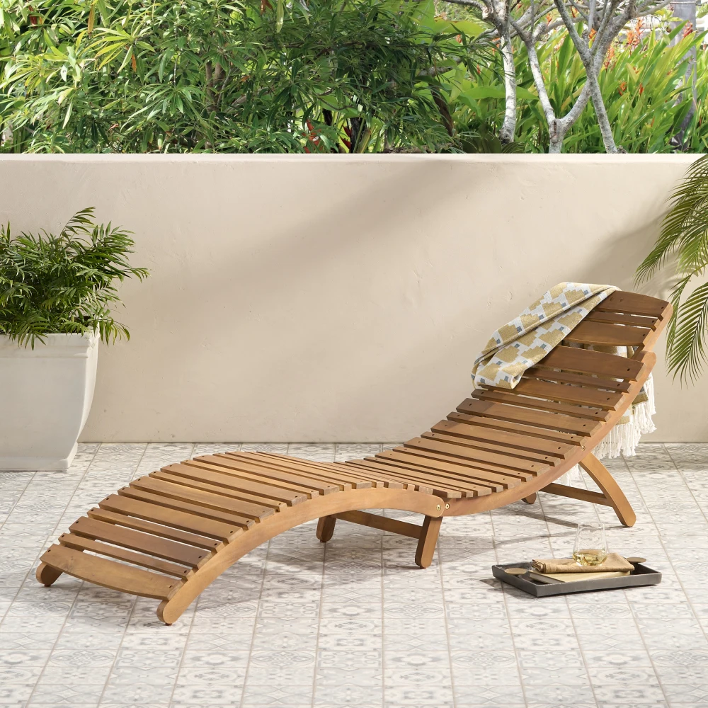 

LAHAINA WOOD FOLDABLE CHAISE LOUNGE Natural Stain Outdoor Chair Construction Seat Reclining Armchair Patio Lawn Garden Backyard