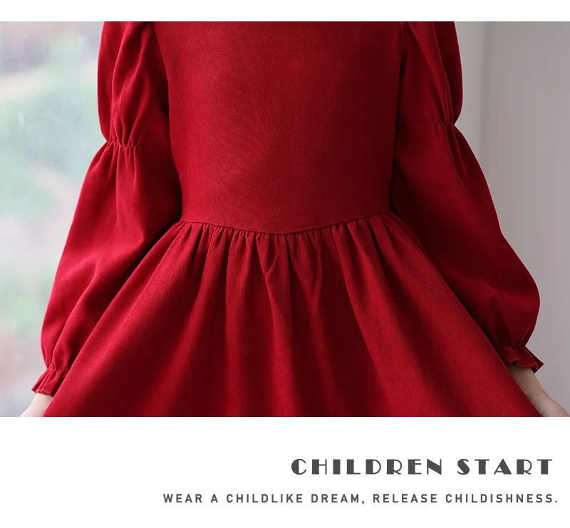 Kinder Mädchen Langarmkleider Herbst UNITIM 4-14 Jahre Kinder Mädchen Kleid mit quadratischem Kragen Rotes Kleid mit Rüschen Junior Mädchen Prinzessinnenkleider – Detail 10