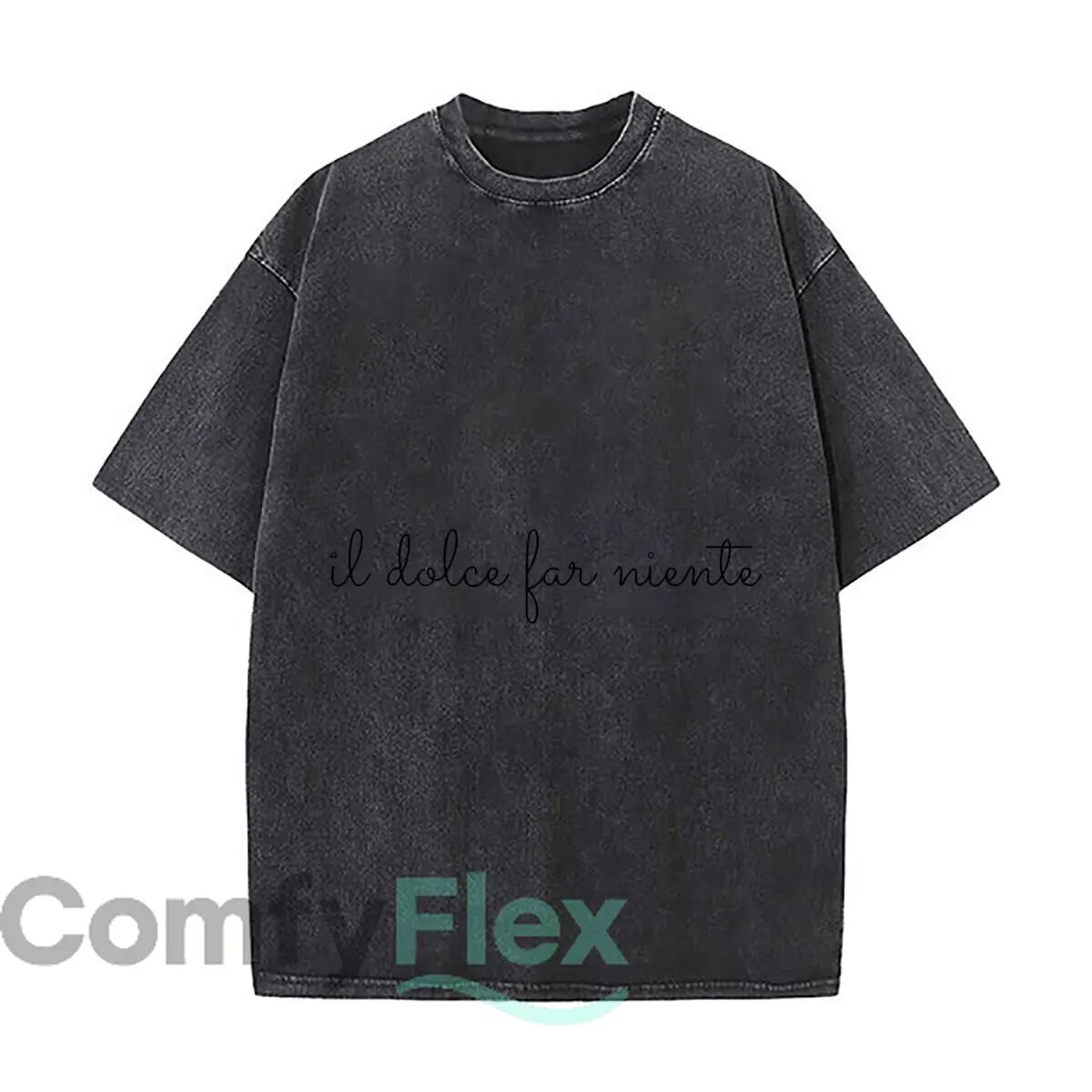 Il Dolce Far Niente Italian Minimalist Cursive Text Distressed Vintage Oversized Streetwear Tops for Coffee Dates