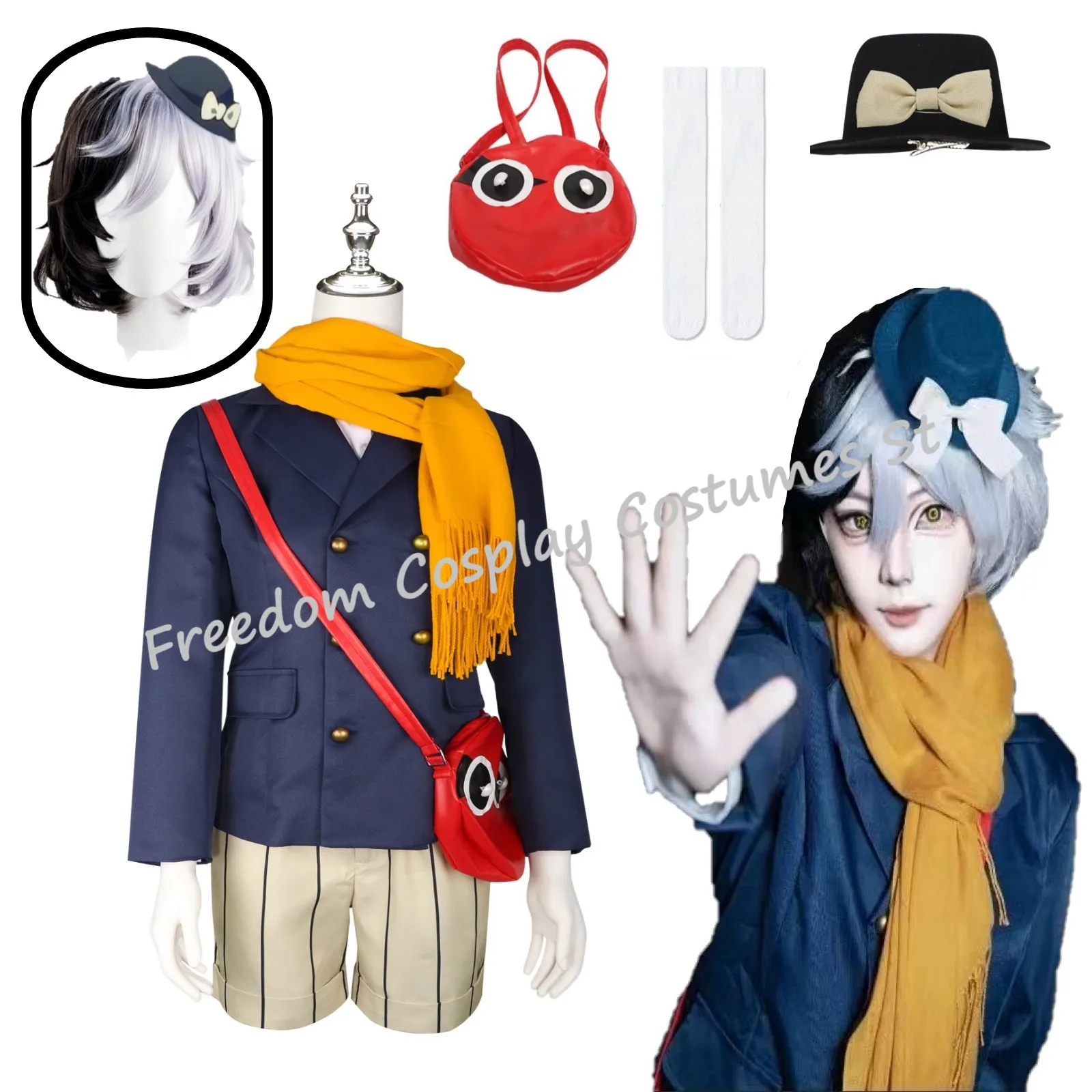 

Bungo Stray Dogs Yumeno Kyusaku dazai osamu Anime Cosplay Costume Suits Backpack Scarf Hat Wig Set halloween party anime clothes