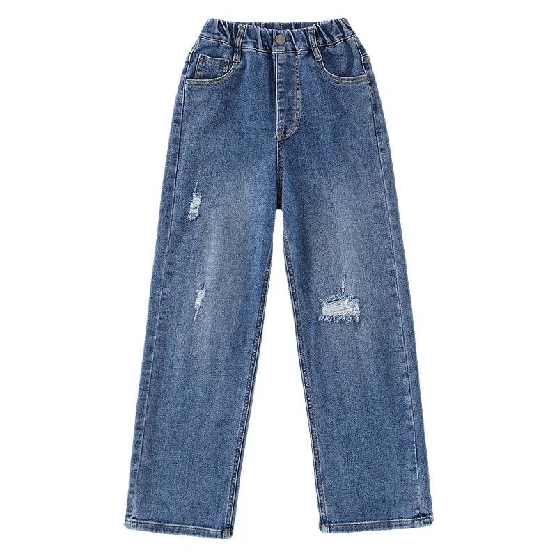 Jeans a gamba larga per neonate primavera autunno pantaloni da bambina di taglia media a grande pantaloni da bambina versatili a tubo dritto sottile