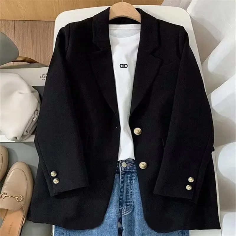 Senhoras do escritório sólido blazers topos casaco coreano moda feminina lazer terno jaqueta primavera outono feminino mangas compridas blazer outwear