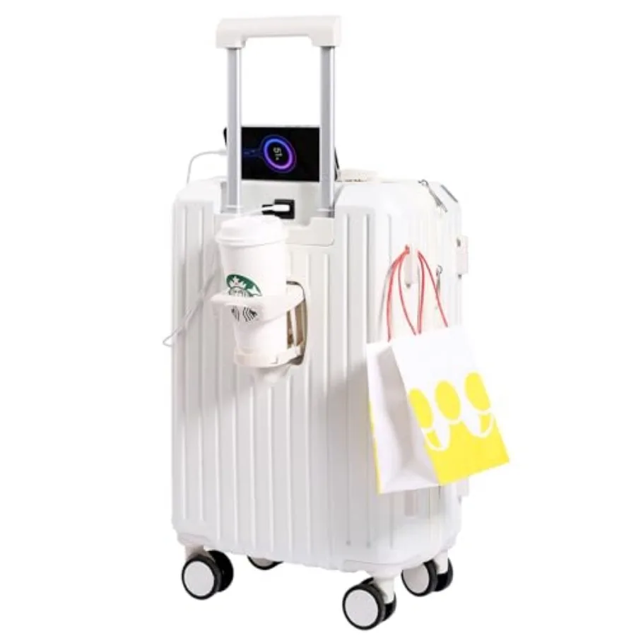 

Carry-on Luggage with Cup Holder and USB Charging Port, Hard Side Luggage with Spinner Wheels, Lightweight Luggage for Travel,