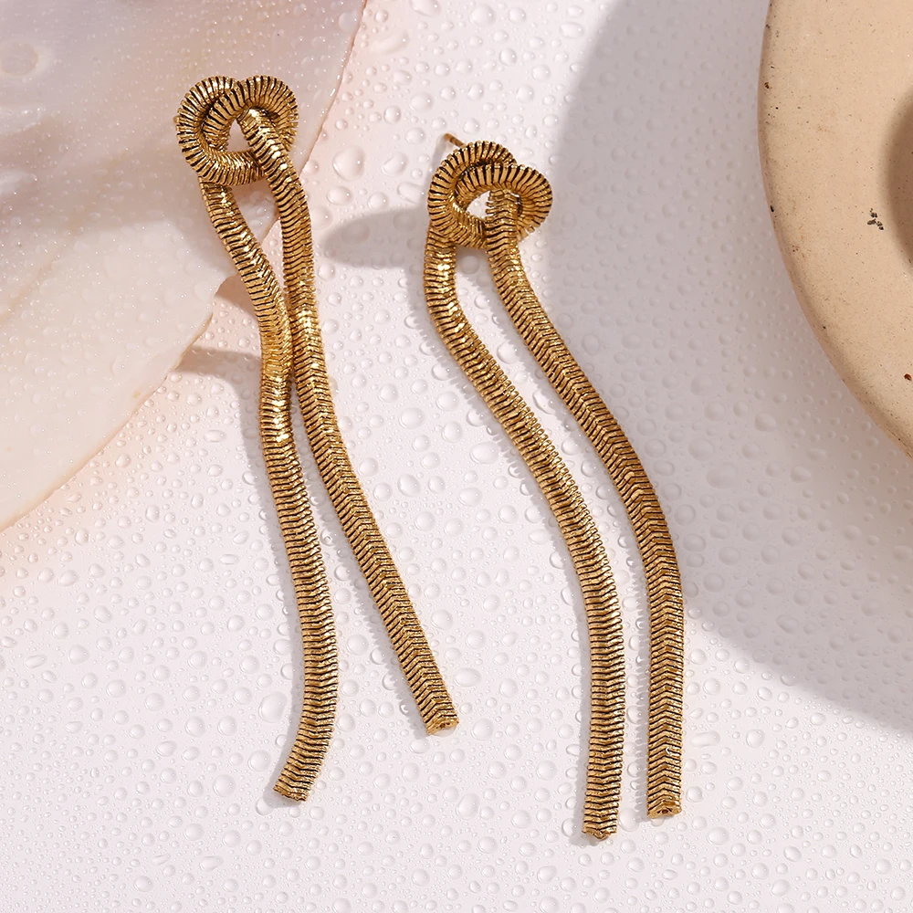 E.B.belle Gold Color Knot Tassel Stud Earrings Minimalist Style Tarnish Free Earring Stainless Steel Lady Jewelry Hypoallergenic