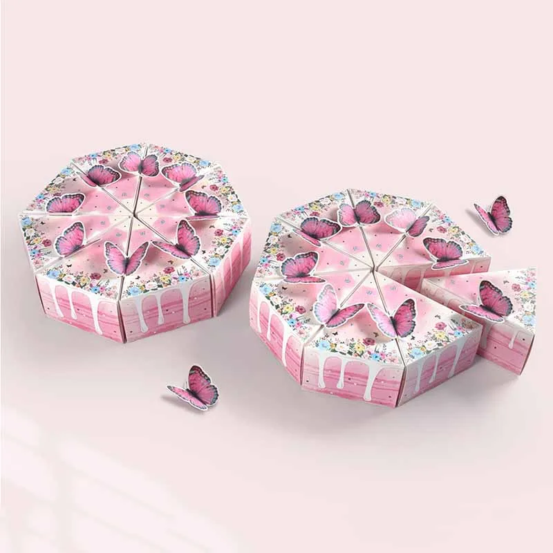 8/16 Stück Dreieckige Kuchen-Schmetterlings-Geschenkbox aus Papier, Keks-, Babyparty-, Süßigkeiten- und Dessertverpackungsbox, Kindergeburtstagsparty-Zubehör – Detail 11