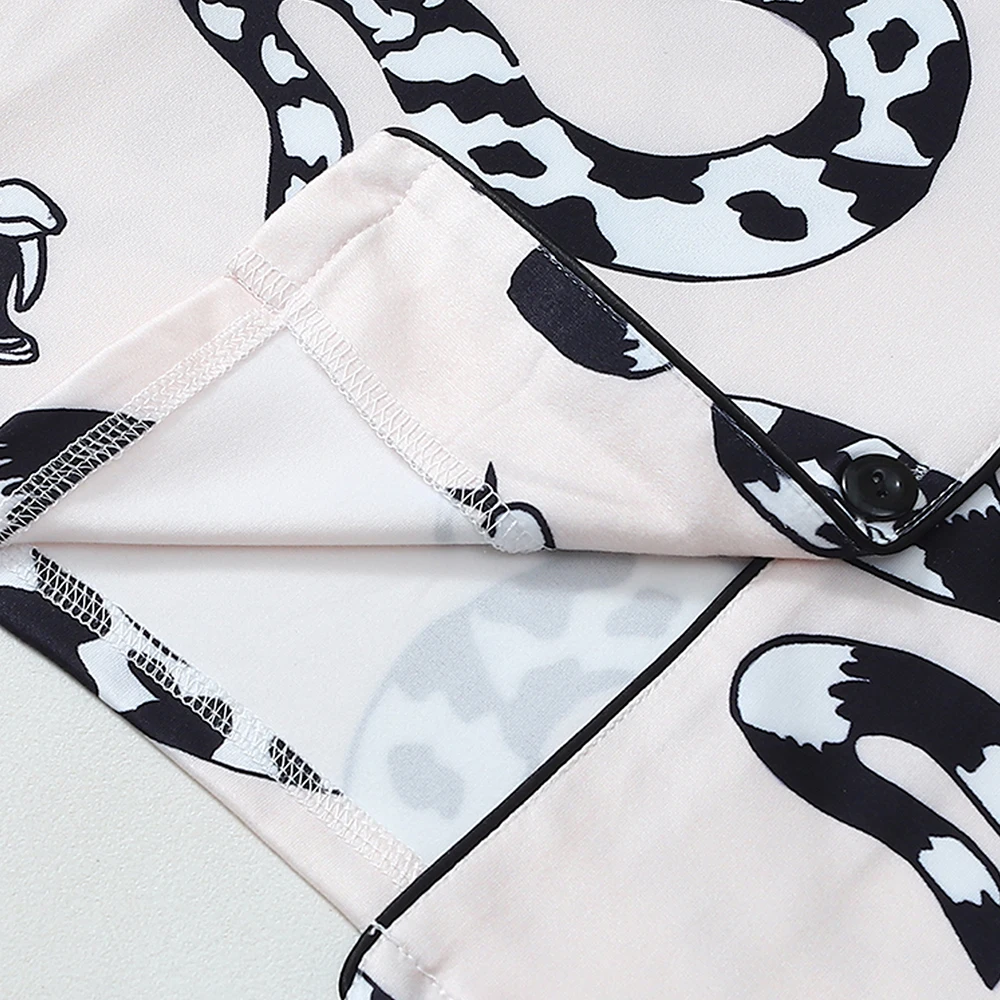 2피스 여성 여름 파자마 세트 캐주얼 가디건 밴딩 반바지 여성용 편안한 라운지웨어 재미있는 프린트 홈웨어