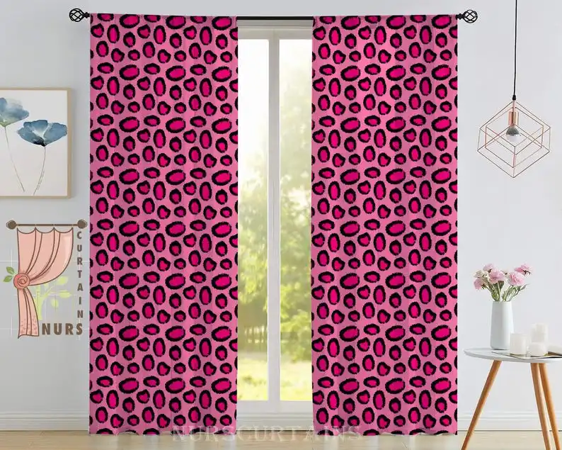 

Pink Leopard Print Curtain Animal Print Drapes Bold Leopard Pattern Window Curtains for Living Room Bedroom Decor