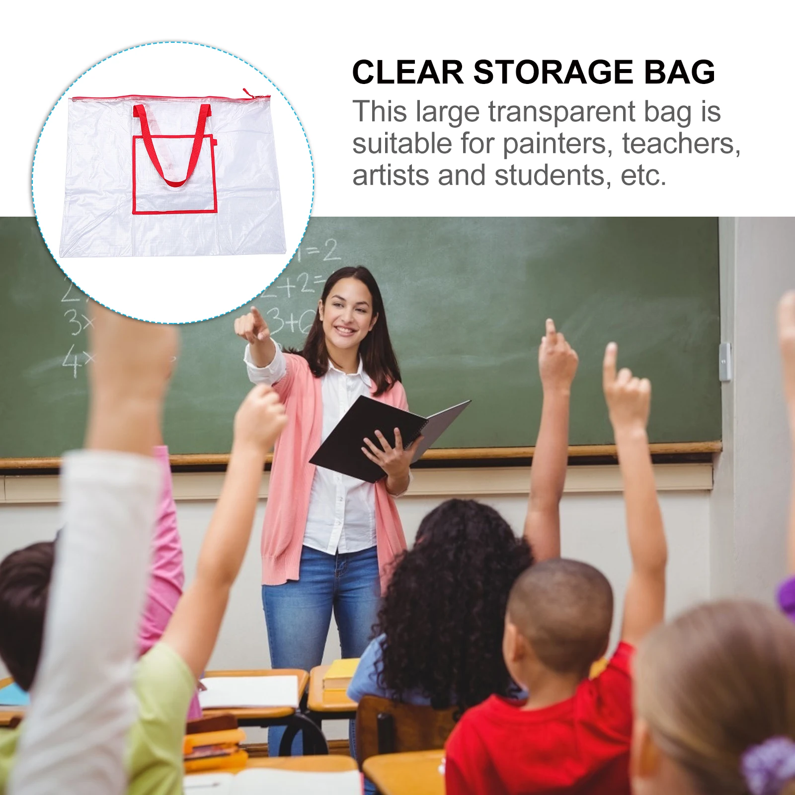 

Clear PVC Art Portfolio Bag Large Transparent Storage Case Durable Zipper Posters Paintings Classroom Projects Bulletin Board