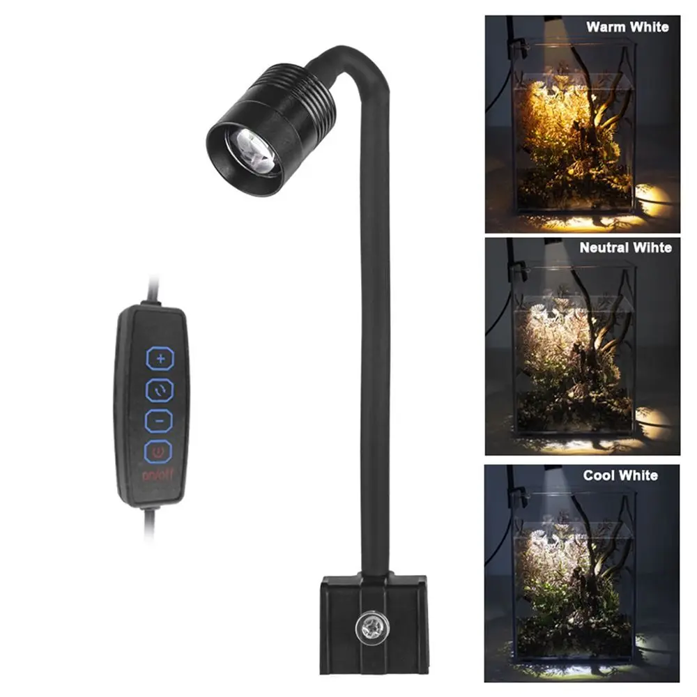 

3 Color Modes Fish Tank Clip Lamp Waterproof Energy Saving LED Aquarium Plant Light Adjustable 3W Mini Clip-on Lamp