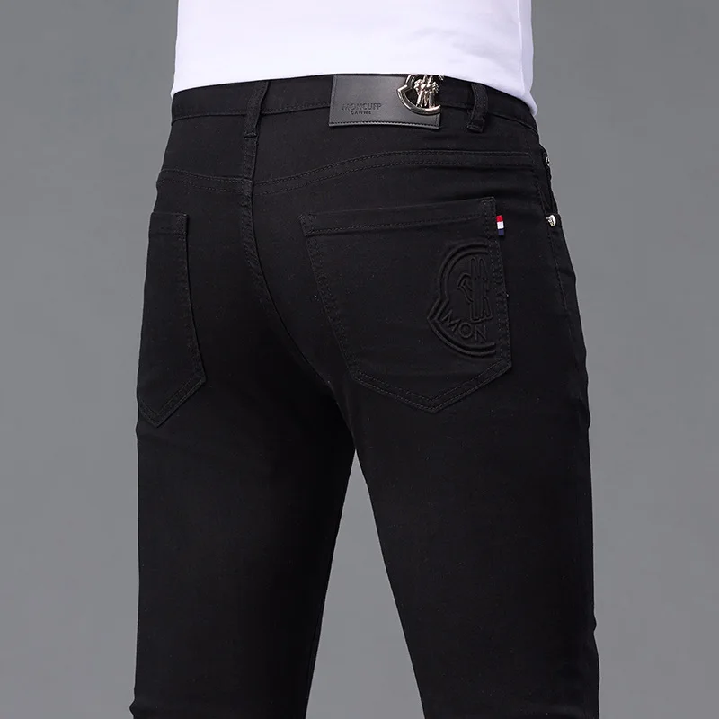

Black jeans men's 2025 new summer thin style high-end fashion casual slim fit small feet solid color denim pants