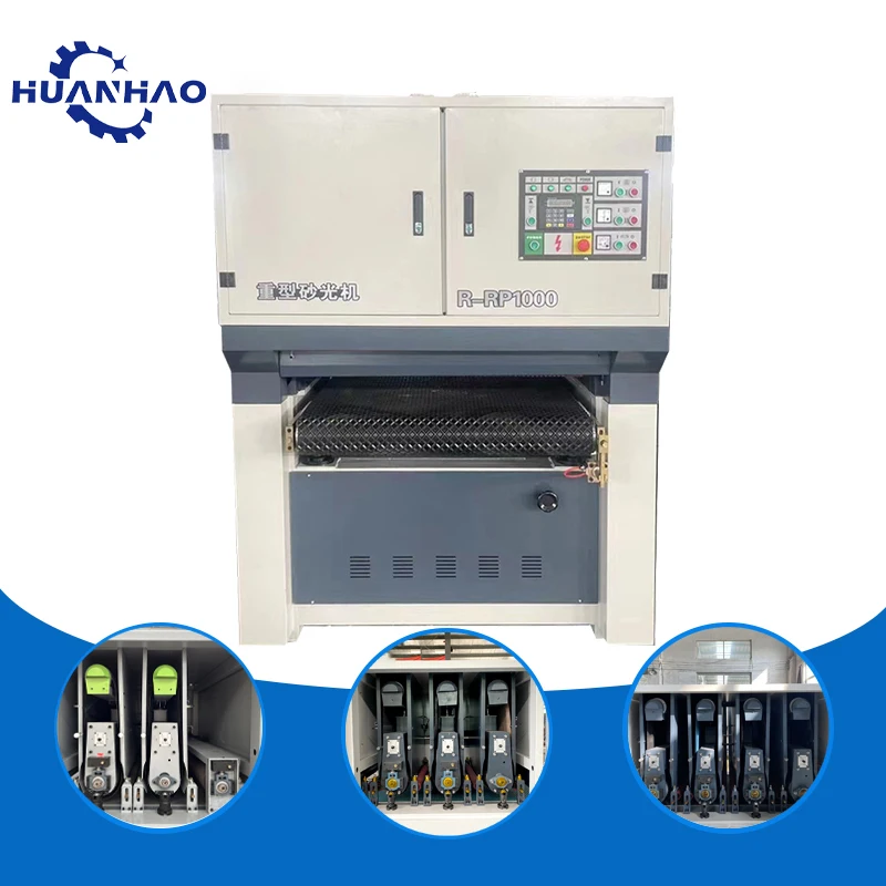 Huanhao Double Sides Wide Belt Sander Machine for Metal Polishing Water Treatment Machinery With Vacuum Cleaner