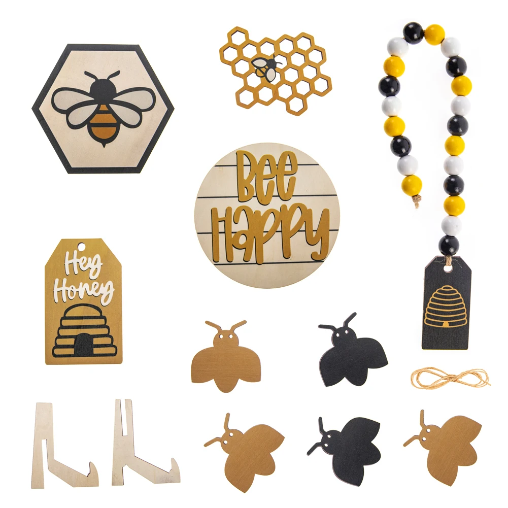 Creative Garden Pastoral Bee Style Cute Layered Tray Decorations Desktop Wooden Ornaments 1 Set