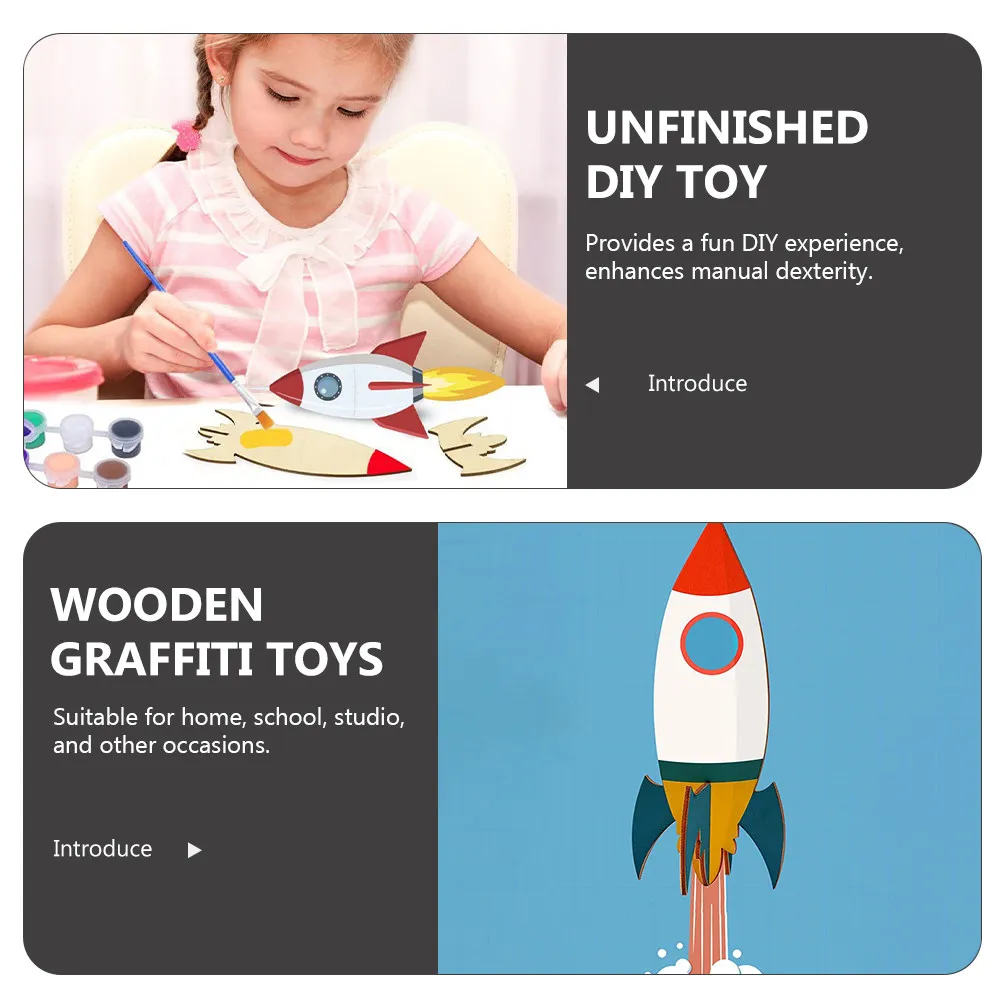

1Set DIY Rocket Wooden Crafts for Kids Unfinished Hand-Painted Graffiti Activity Set Creative Wood Craft Project for Children