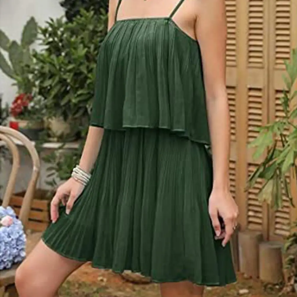 Mono elegante con hombros descubiertos y dobladillo con volantes para mujer, traje informal sin mangas de color liso, a la moda, novedad de verano 2023